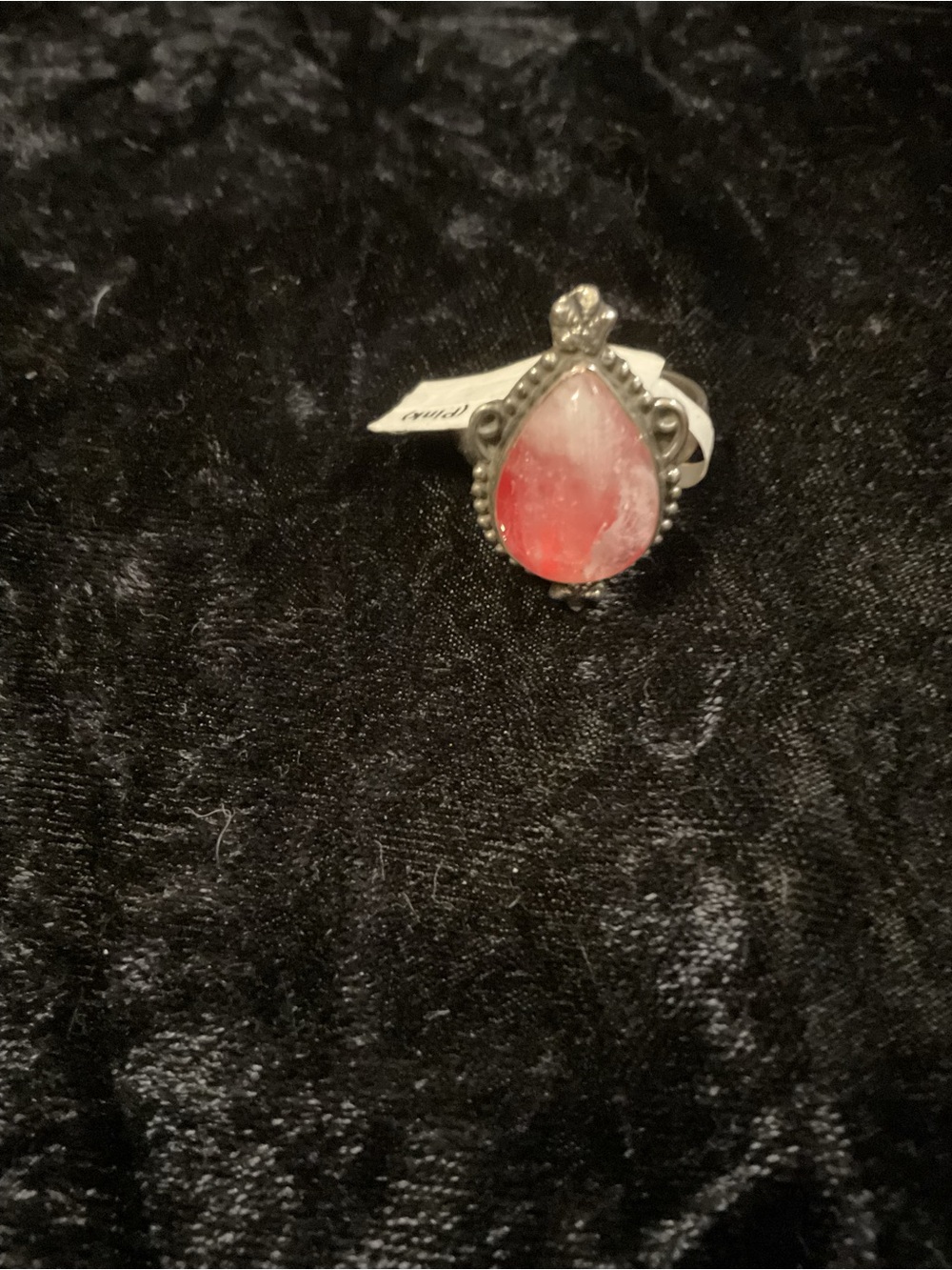 30) Silver Teardrop Pink-Red moonstone Ring
